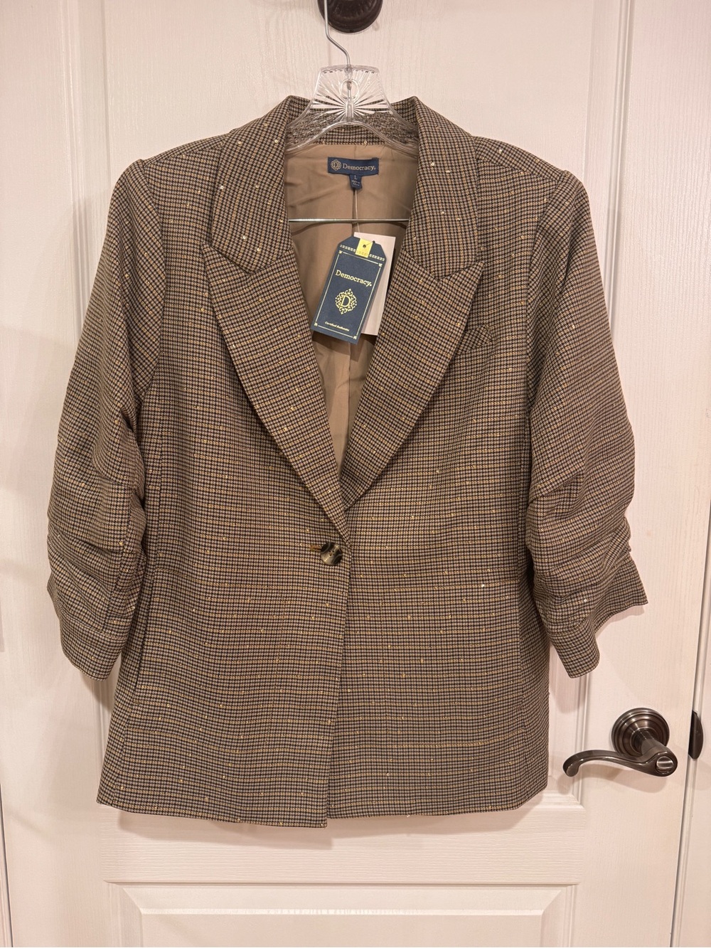 Democracy Brown Plaid Single-Button Blazer